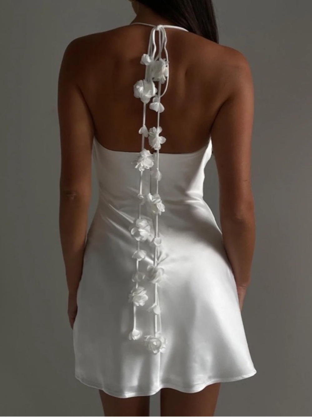 New Meshki Otillie Rose Halter Mini Dress White Satin Corset Medium